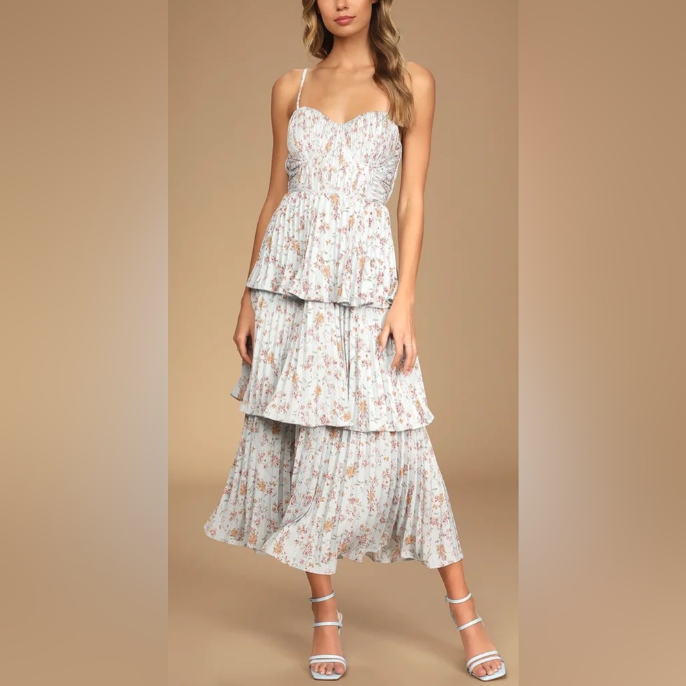 Lulu’s Cascading Crush Tiered Floral Midi Dress - XL‎